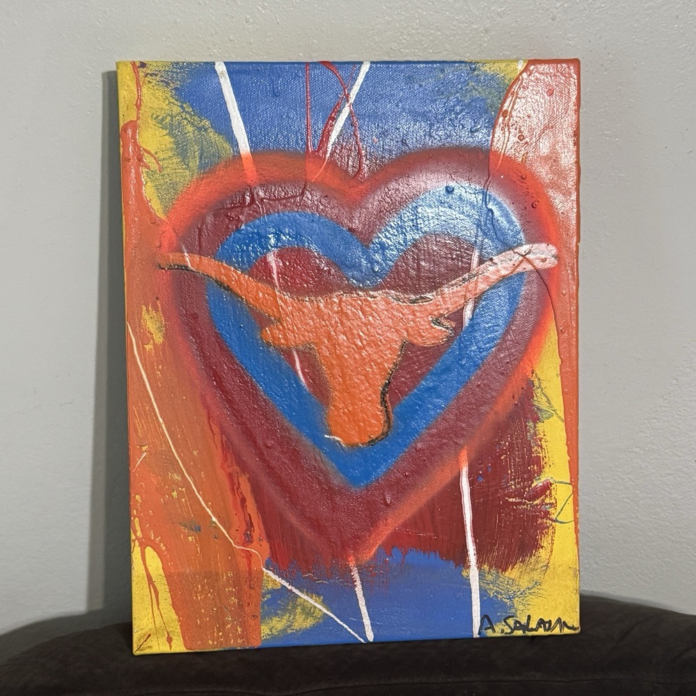 Heart Longhorn Bull‎ Abstract Layering Canvas Painting Alejandro Rojas Salazar